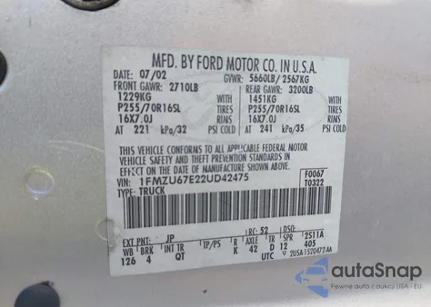 2002 Ford Explorer Sport Trac из США, поврежденный, VIN 1FMZU67E22UD42475